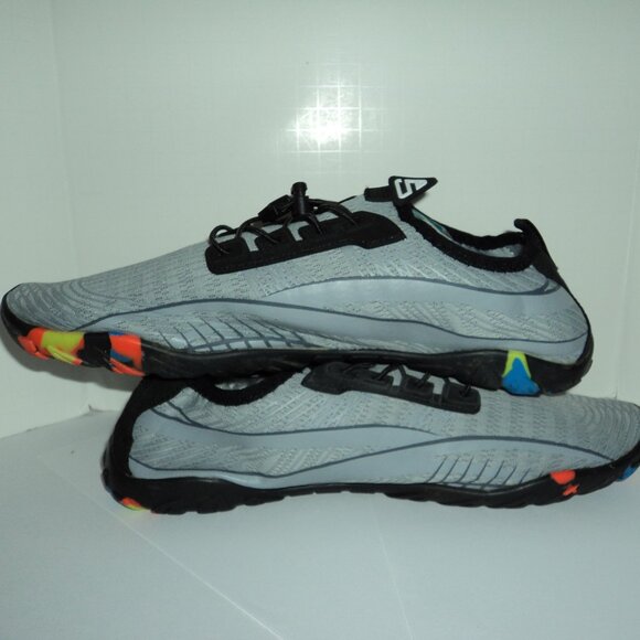 Sport S Water Shoes Men's Women's Beach Swim Pool Gray Black Rubber Lace Up - Picture 7 of 8